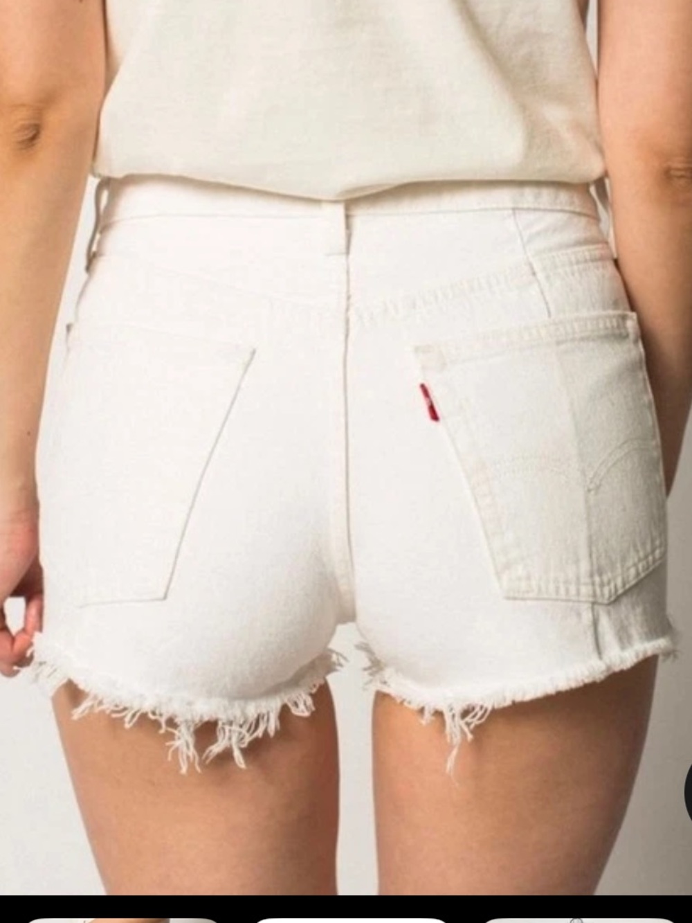 Levi's 501 Shorts Womens W 28 White Denim Cutoff Frayed Hem Button Fly Side Zip
